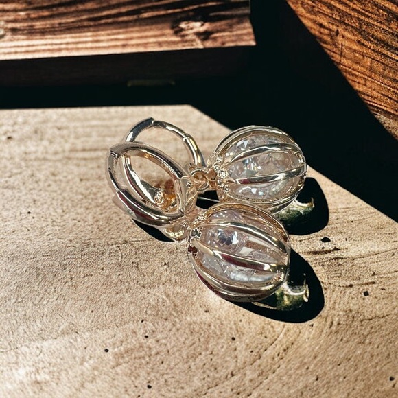 NEW Rose Goldtone Caged CZ Crystal Diamonds Dangle Drop Earrings - Picture 6 of 13